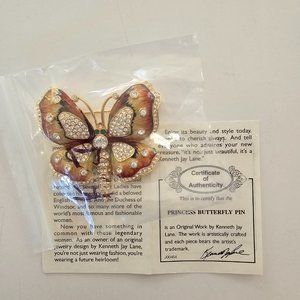 Butterfly Brooch Rhinestone KJL Signed Kenneth Jay Lane Luna Butterfly enamal